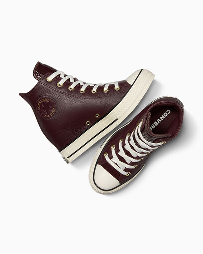 Burgundy / Black Converse Chuck Taylor All Star Classic Wedge Leather Women Sneakers Singapore | C-63045289