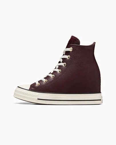 Burgundy / Black Converse Chuck Taylor All Star Classic Wedge Leather Women Sneakers Singapore | C-51462879