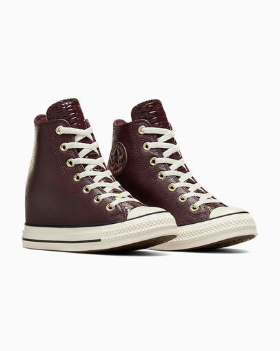 Burgundy / Black Converse Chuck Taylor All Star Classic Wedge Leather Women Sneakers Singapore | C-51462879