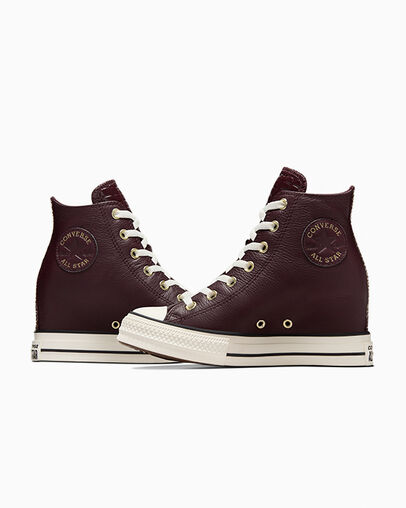 Burgundy / Black Converse Chuck Taylor All Star Classic Wedge Leather Women Sneakers Singapore | C-51462879
