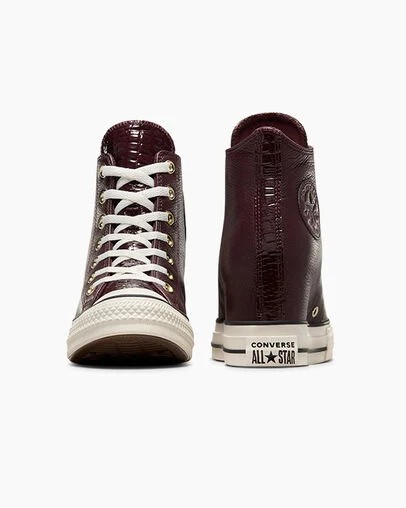 Burgundy / Black Converse Chuck Taylor All Star Classic Wedge Leather Women Sneakers Singapore | C-51462879