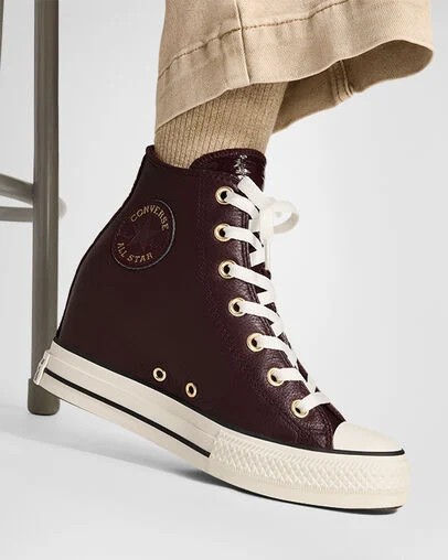 Burgundy / Black Converse Chuck Taylor All Star Classic Wedge Leather Women Sneakers Singapore | C-51462879