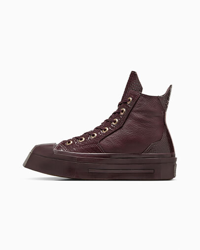 Burgundy / Gold / Black Converse Chuck 70 De Luxe Squared Leather Women Sneakers Singapore | C-53170849