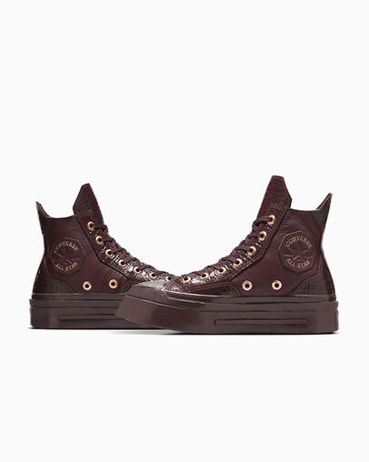 Burgundy / Gold / Black Converse Chuck 70 De Luxe Squared Leather Women Sneakers Singapore | C-53170849