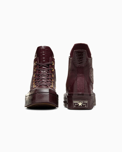 Burgundy / Gold / Black Converse Chuck 70 De Luxe Squared Leather Women Sneakers Singapore | C-53170849