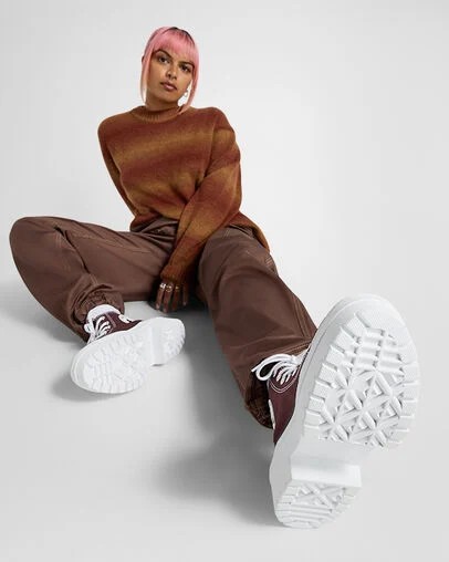 Burgundy / White / Black Converse Chuck Taylor All Star Lugged Heel Platform Women Boots Singapore | C-40356179