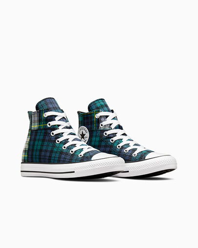 Green / Navy / White Converse Chuck Taylor All Star Plaid Kids' Sneakers Singapore | C-60532919