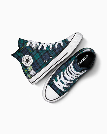 Green / Navy / White Converse Chuck Taylor All Star Plaid Kids' Sneakers Singapore | C-60532919