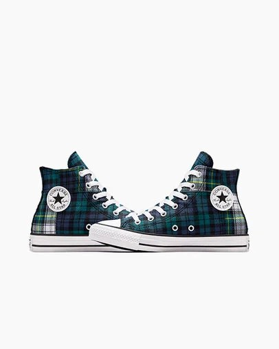 Green / Navy / White Converse Chuck Taylor All Star Plaid Kids' Sneakers Singapore | C-60532919