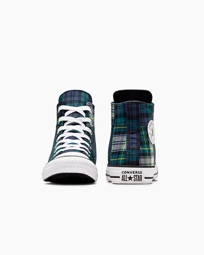 Green / Navy / White Converse Chuck Taylor All Star Plaid Kids' Sneakers Singapore | C-60532919