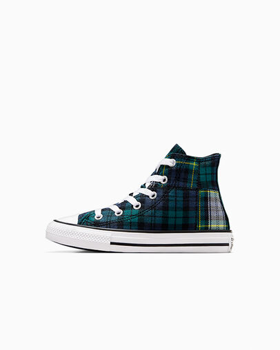 Green / Navy / White Converse Chuck Taylor All Star Plaid Kids' Sneakers Singapore | C-27830619