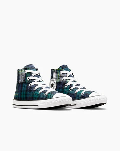 Green / Navy / White Converse Chuck Taylor All Star Plaid Kids' Sneakers Singapore | C-27830619