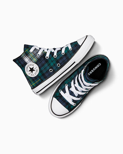 Green / Navy / White Converse Chuck Taylor All Star Plaid Kids' Sneakers Singapore | C-27830619