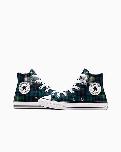 Green / Navy / White Converse Chuck Taylor All Star Plaid Kids' Sneakers Singapore | C-27830619