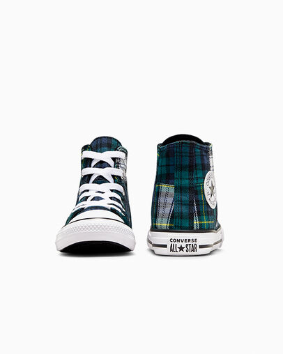 Green / Navy / White Converse Chuck Taylor All Star Plaid Kids' Sneakers Singapore | C-27830619
