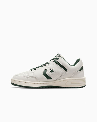 Green / White Converse Weapon Leather Men Basketball Shoes Singapore | C-12947659