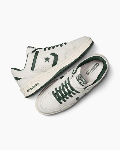 Green / White Converse Weapon Leather Men Basketball Shoes Singapore | C-12947659