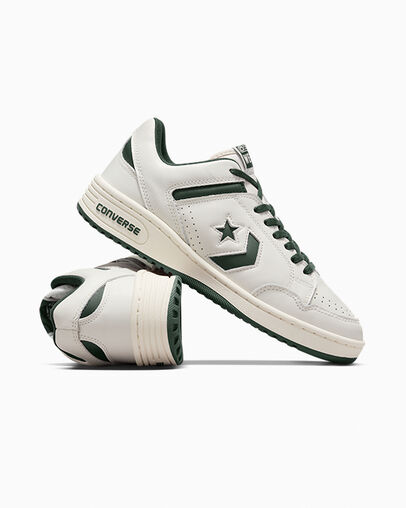 Green / White Converse Weapon Leather Men Basketball Shoes Singapore | C-12947659
