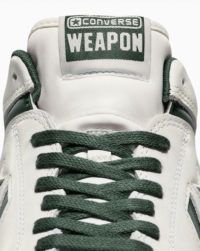 Green / White Converse Weapon Leather Men Basketball Shoes Singapore | C-12947659