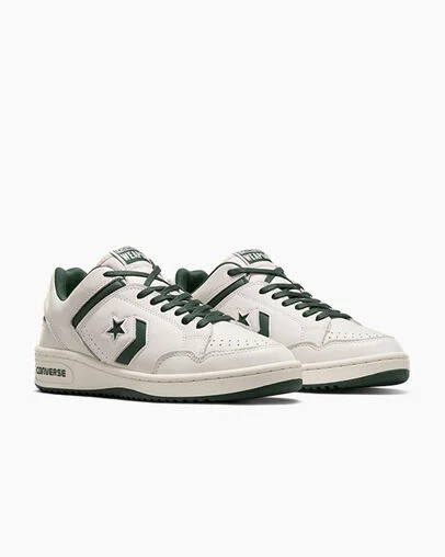 Green / White Converse Weapon Leather Women Basketball Shoes Singapore | C-02731989