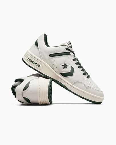 Green / White Converse Weapon Leather Women Basketball Shoes Singapore | C-02731989