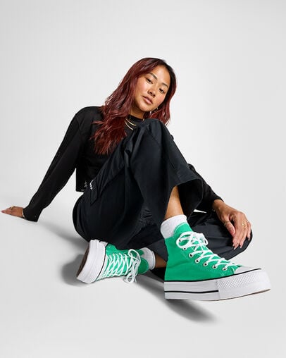 Green / White / Black Converse Chuck Taylor All Star Lift Platform Women Canvas Shoes Singapore | C-62781599
