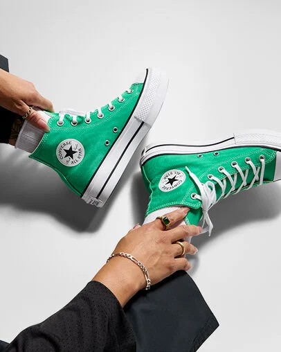 Green / White / Black Converse Chuck Taylor All Star Lift Platform Women Canvas Shoes Singapore | C-62781599