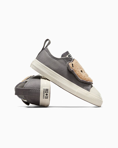 Grey Converse Chuck Taylor All Star One Strap Sherpa Bear Kids' Sneakers Singapore | C-90324679