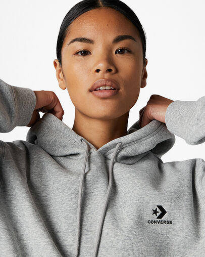 Grey Converse Go-To Embroidered Star Chevron Standard-Fit Fleece Women Hoodie Singapore | C-15438029