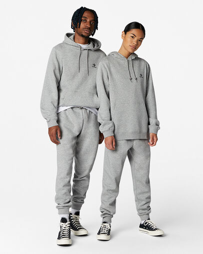 Grey Converse Go-To Embroidered Star Chevron Standard-Fit Fleece Men Hoodie Singapore | C-90217549