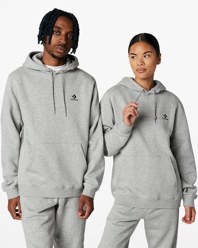 Grey Converse Go-To Embroidered Star Chevron Standard-Fit Fleece Men Hoodie Singapore | C-90217549