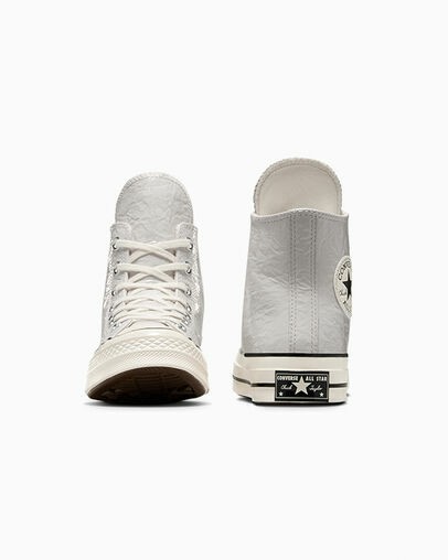 Grey / Black Converse Chuck 70 Crinkled Leather Women Sneakers Singapore | C-54670189