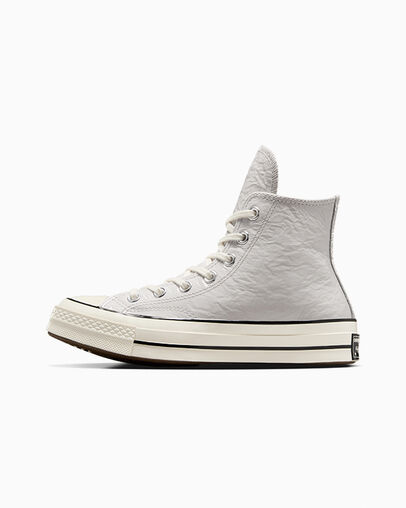 Grey / Black Converse Chuck 70 Crinkled Leather Women Sneakers Singapore | C-48137069