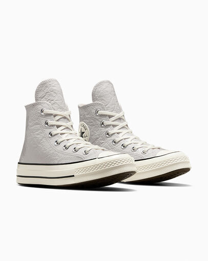 Grey / Black Converse Chuck 70 Crinkled Leather Women Sneakers Singapore | C-48137069