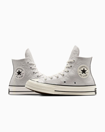 Grey / Black Converse Chuck 70 Crinkled Leather Women Sneakers Singapore | C-48137069
