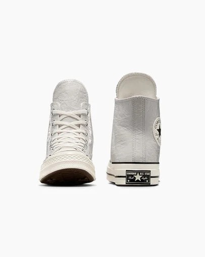 Grey / Black Converse Chuck 70 Crinkled Leather Women Sneakers Singapore | C-48137069