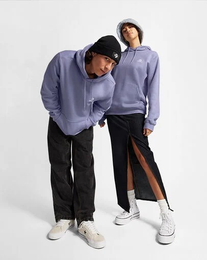 Lavender Grey Converse Go-To Embroidered Star Chevron Standard-Fit Fleece Women Hoodie Singapore | C-17842639