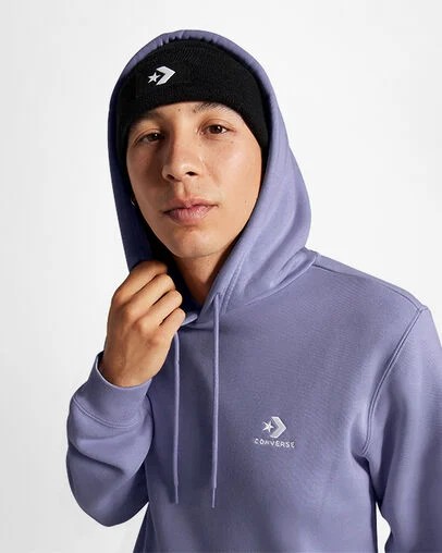 Lavender Grey Converse Go-To Embroidered Star Chevron Standard-Fit Fleece Men Hoodie Singapore | C-19427039