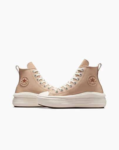 Light Brown Converse Chuck Taylor All Star Move Leather Kids' Sneakers Singapore | C-83651029