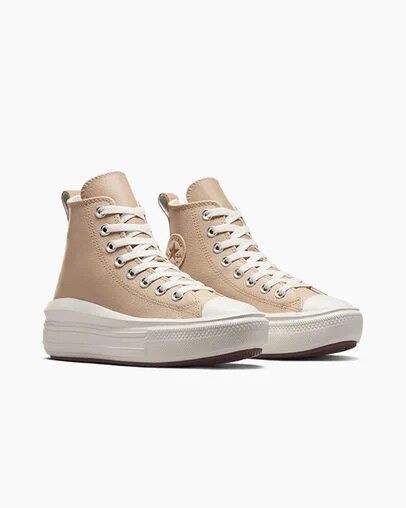 Light Brown Converse Chuck Taylor All Star Move Leather Kids' Sneakers Singapore | C-50678199