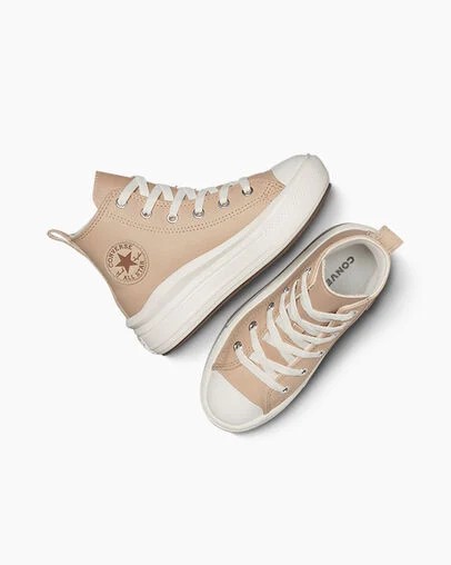 Light Brown Converse Chuck Taylor All Star Move Leather Kids' Sneakers Singapore | C-50678199