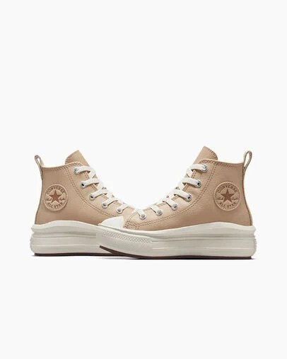 Light Brown Converse Chuck Taylor All Star Move Leather Kids' Sneakers Singapore | C-50678199