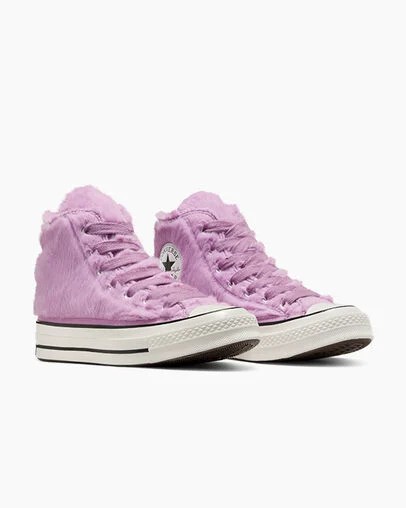 Light Purple / Black Converse Chuck 70 Faux Fur Women Sneakers Singapore | C-40813599