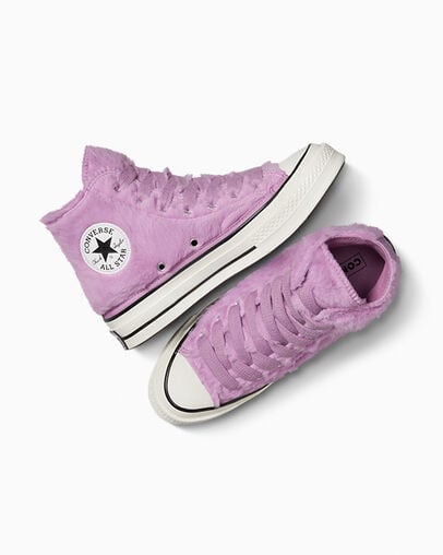 Light Purple / Black Converse Chuck 70 Faux Fur Women Sneakers Singapore | C-40813599