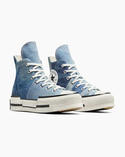 Navy / Black Converse Chuck 70 Plus Distressed Denim Men Sneakers Singapore | C-90152479