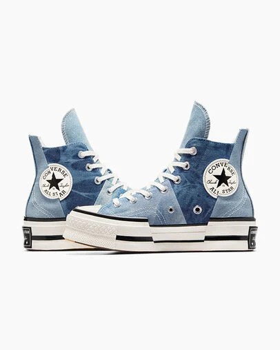 Navy / Black Converse Chuck 70 Plus Distressed Denim Men Sneakers Singapore | C-90152479
