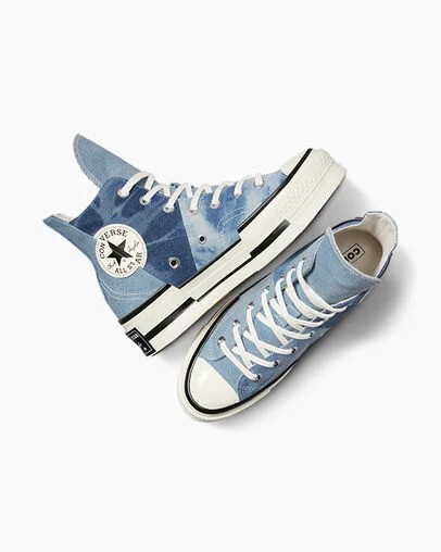 Navy / Black Converse Chuck 70 Plus Distressed Denim Women Sneakers Singapore | C-10937689