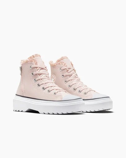 Pink / White Converse Chuck Taylor All Star Lugged Lift Ruffles Kids' Sneakers Singapore | C-09861729
