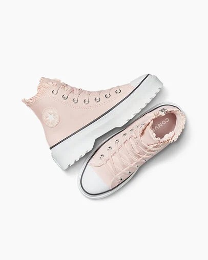 Pink / White Converse Chuck Taylor All Star Lugged Lift Ruffles Kids' Sneakers Singapore | C-09861729