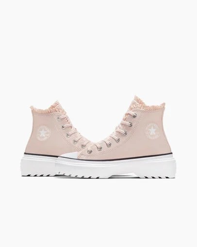 Pink / White Converse Chuck Taylor All Star Lugged Lift Ruffles Kids' Sneakers Singapore | C-09861729